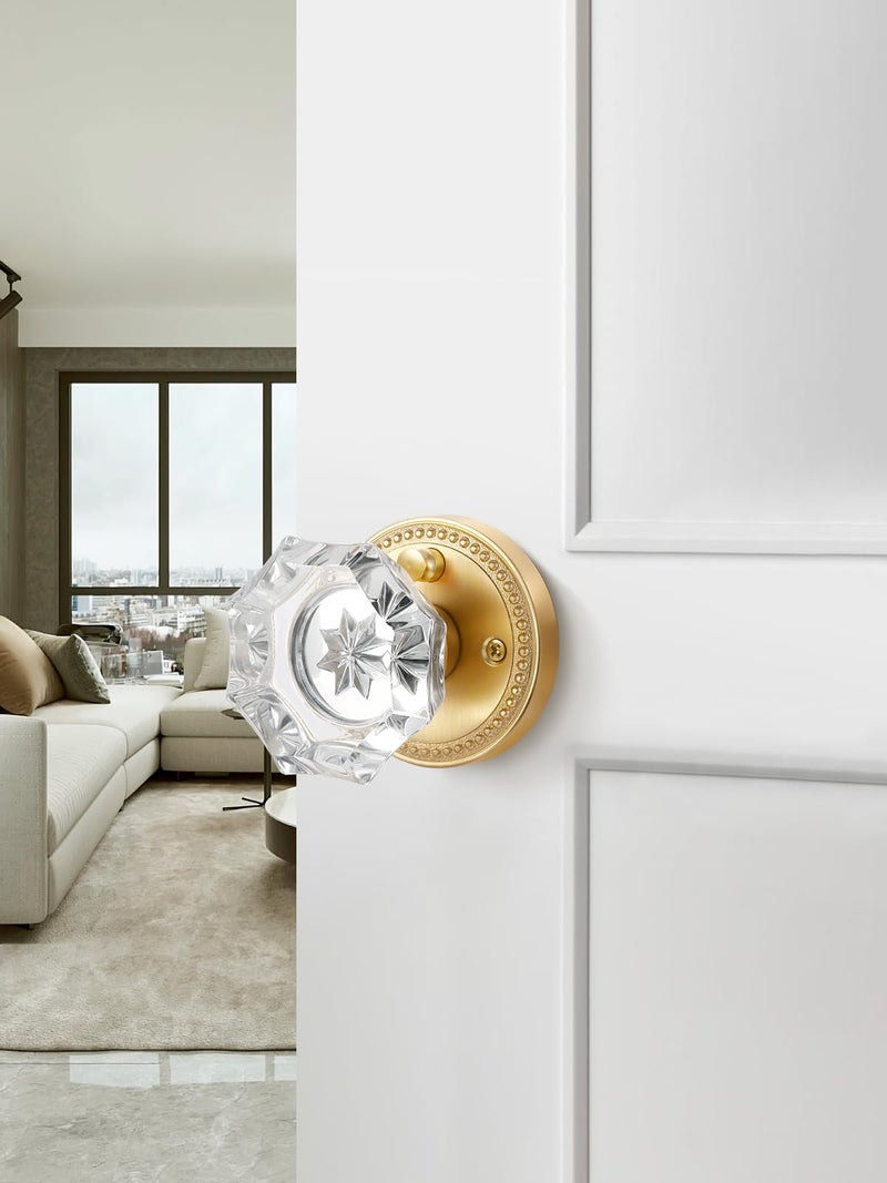 SORWDUERM Gold Door Knobs Crystal Door Knob Interior Satin Brass Privacy Brushed Gold Door Knob for Bedroom and Bathroom Glass,Zinc Alloy 1 Pack - Image 3