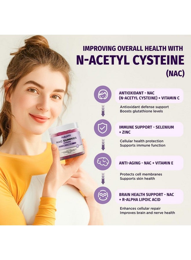 Hollegend 6 في 1 حلوى ن-أسيتيل سيستين، مكمل قابل للمضغ 1000 ملغ للأطفال والبالغين، مع ALA، زنك، فيتامين C وE، سيلينيوم، يدعم مضادات الأكسدة والجهاز المناعي، بنكهة التوت، خالي من السكر، 60 حبة - Image 3
