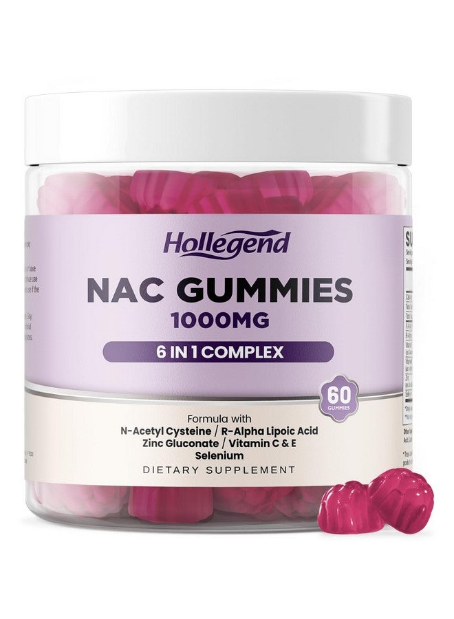 Hollegend 6 في 1 حلوى ن-أسيتيل سيستين، مكمل قابل للمضغ 1000 ملغ للأطفال والبالغين، مع ALA، زنك، فيتامين C وE، سيلينيوم، يدعم مضادات الأكسدة والجهاز المناعي، بنكهة التوت، خالي من السكر، 60 حبة - Image 1