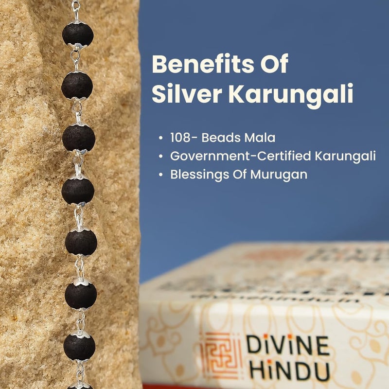 Divine Hindu Karungali Malai Necklace - Silver Color Cap Design with Original Ebony Wood Beads for Meditation and Gifting - Image 5