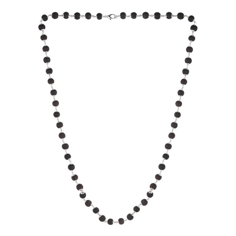 Divine Hindu Karungali Malai Necklace - Silver Color Cap Design with Original Ebony Wood Beads for Meditation and Gifting - Image 1