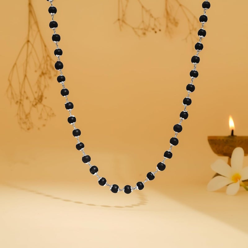Divine Hindu Karungali Malai Necklace - Silver Color Cap Design with Original Ebony Wood Beads for Meditation and Gifting - Image 2