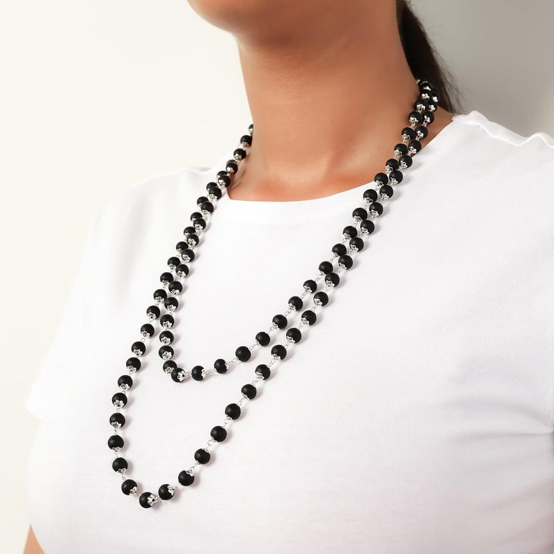 Divine Hindu Karungali Malai Necklace - Silver Color Cap Design with Original Ebony Wood Beads for Meditation and Gifting - Image 3
