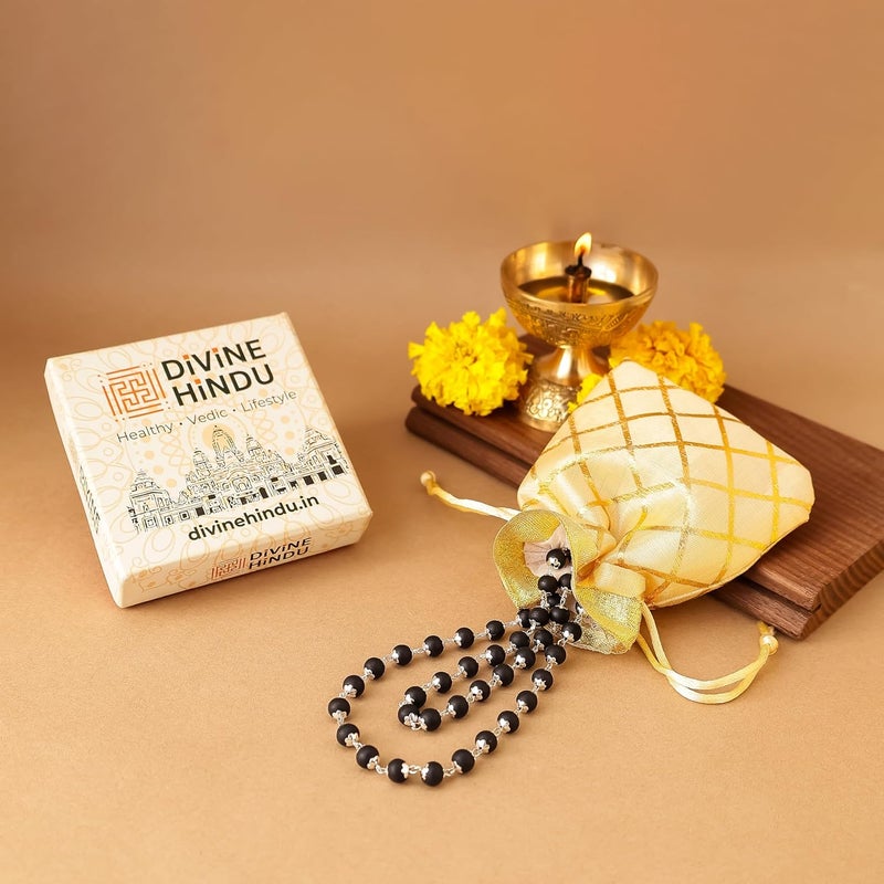 Divine Hindu Karungali Malai Necklace - Silver Color Cap Design with Original Ebony Wood Beads for Meditation and Gifting - Image 4