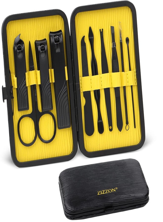ZIZZON Travel Mini Manicure set Nail Clipper set 10 in 1 Stainless Steel Pedicure Care Grooming kit with Case(Black/Yellow) - Image 1