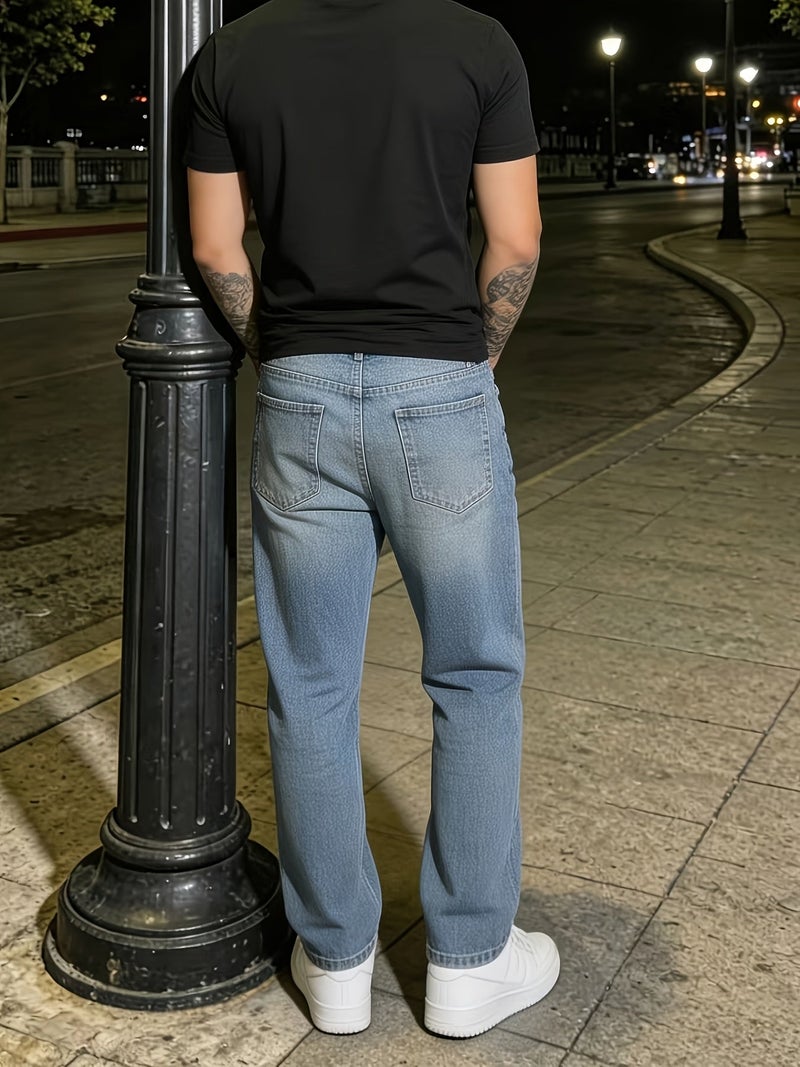 GALLERY FADE Loose Fit Men's Jeans with Slant Pockets Baggy Long Washed Skater Jean Cargo Plain Light Blue Going Out Y2K Friends Urban Going Out Commute Work Vacation - Image 5