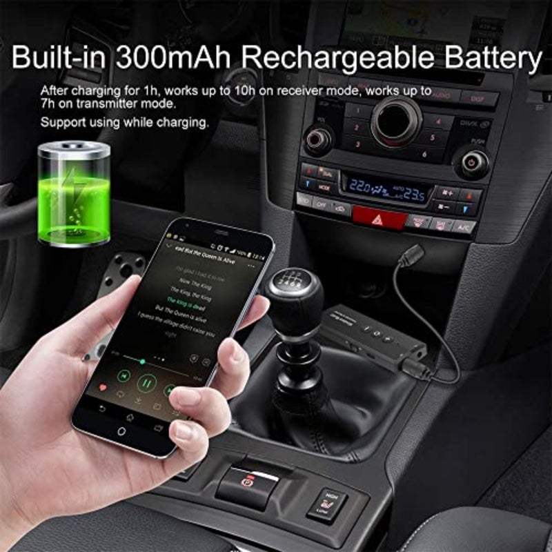 TV and car stereo use, ABS plastic, black, Bluetooth 5.0 3-in-1 transmitter with rechargeable battery - Image 4