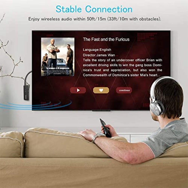 TV and car stereo use, ABS plastic, black, Bluetooth 5.0 3-in-1 transmitter with rechargeable battery - Image 5
