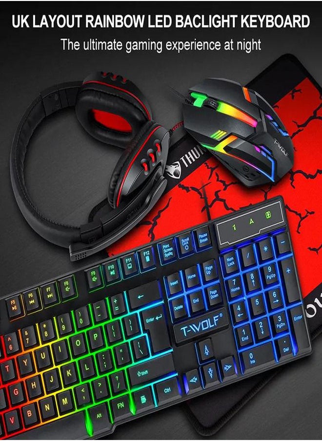 T-WOLF - TF800 4 In 1 Gaming Combo Mouse Keyboard Mouse Pad Headset - Image 1