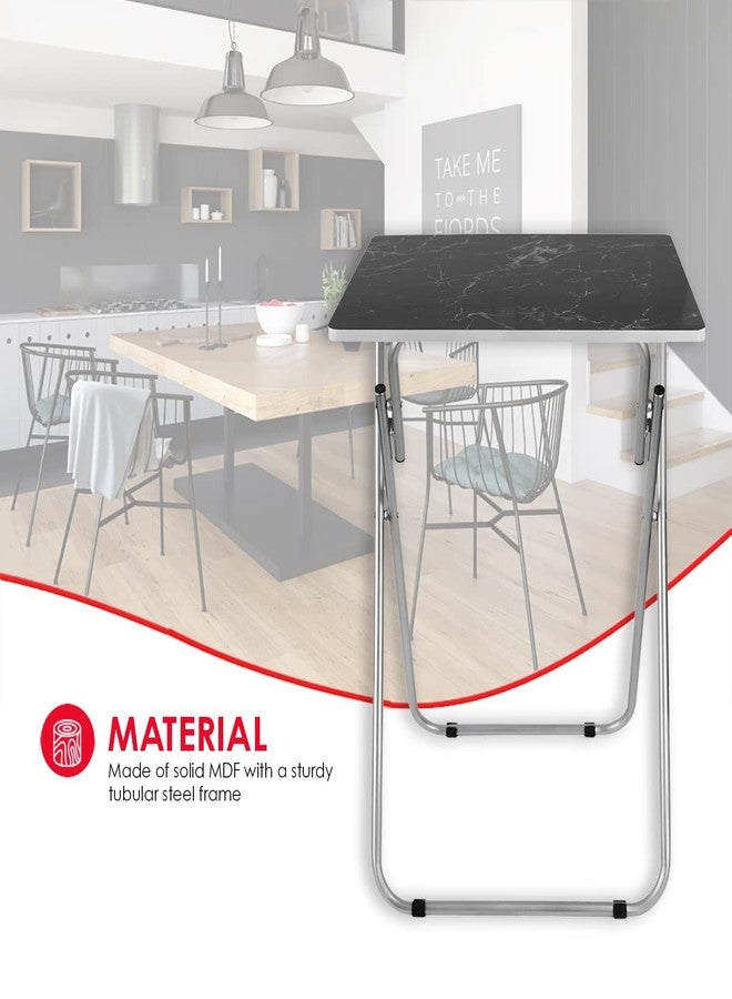 Home Basics Multi-Purpose Sturdy and Durable Decorative Bedside Laptop Snack Cocktails TV Folding Table Tray Desk Bedside Laptop Snacks Black Marble 15 in x 19 in x 25.75 in - Image 4