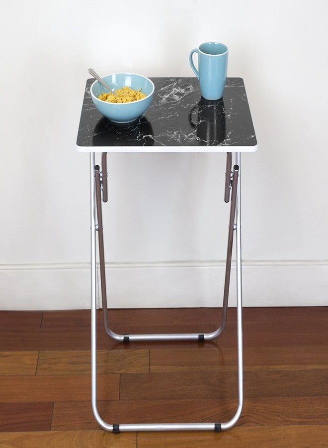 Home Basics Multi-Purpose Sturdy and Durable Decorative Bedside Laptop Snack Cocktails TV Folding Table Tray Desk Bedside Laptop Snacks Black Marble 15 in x 19 in x 25.75 in - Image 5