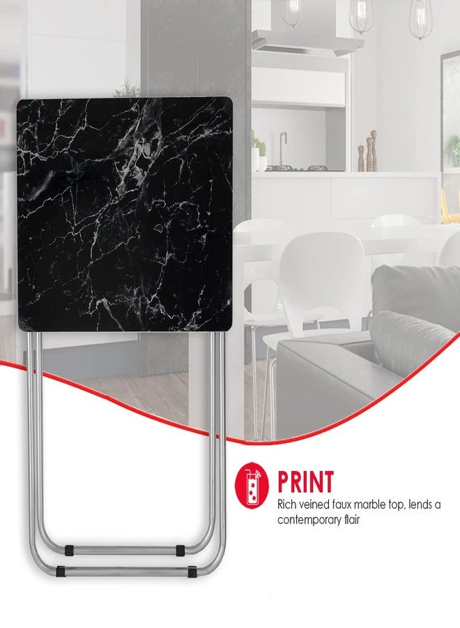 Home Basics Multi-Purpose Sturdy and Durable Decorative Bedside Laptop Snack Cocktails TV Folding Table Tray Desk Bedside Laptop Snacks Black Marble 15 in x 19 in x 25.75 in - Image 2