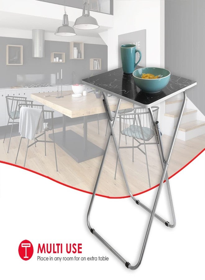 Home Basics Multi-Purpose Sturdy and Durable Decorative Bedside Laptop Snack Cocktails TV Folding Table Tray Desk Bedside Laptop Snacks Black Marble 15 in x 19 in x 25.75 in - Image 3