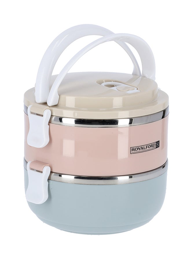 Royalford Two Layer Round Lunch Box Beige/Pink/Blue 1400ml - Image 1