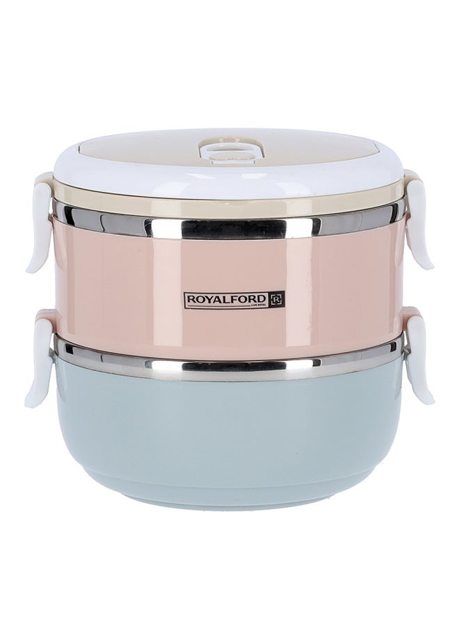 Royalford Two Layer Round Lunch Box Beige/Pink/Blue 1400ml - Image 2