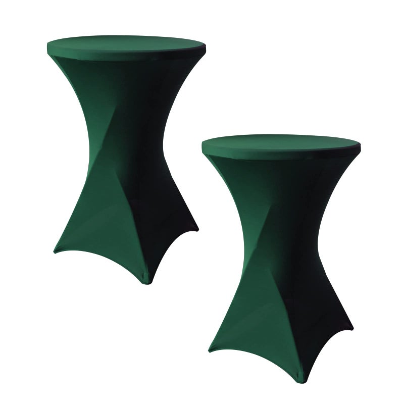 SUNTQ Cocktail Table Cloth 32x43 Inches 2 Pack Colorful Spandex Stretch Table Cover for Highboy Cocktail Tables Fitted Square Corners Tablecloths for Wedding Banquet and Party Forest Green