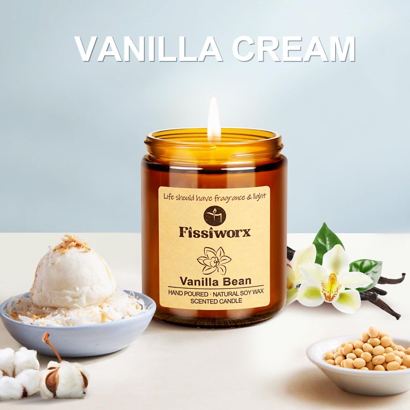 Fissiworx Vanilla Scented Candle Set 2 Pack, Candle for Home Scented, Odor Eliminating, Stress Relief, 15oz, 110 Hours Long Lasting Candles, Soy Candle Gift Set for Women - Image 2