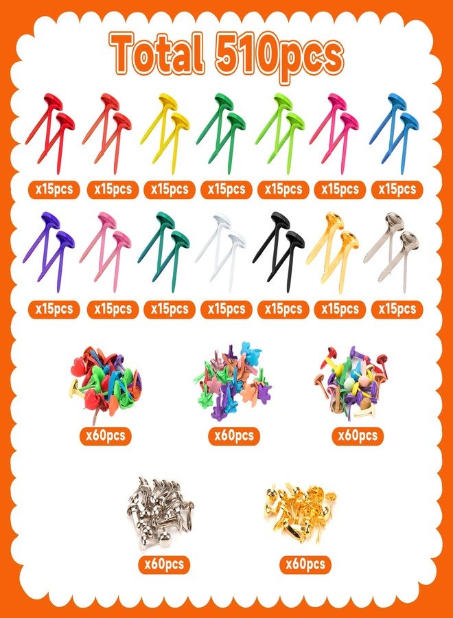 fuceury 510Pcs Brads for Paper Crafts, 14 Colors and 5 Styles Metal Brass Brads Paper Fasteners, Mini Brads Split Pin for Paper Crafts, Scrapbooking, DIY Projects, Office Supplies (with Storage Box) - Image 2