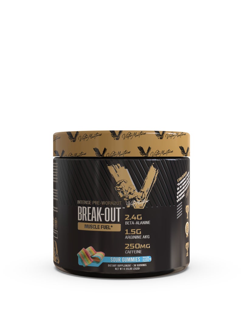 Break-Out Pre-Workout Energy Powder - Sour Gummy Flavor - 252g - for Energy & Performance