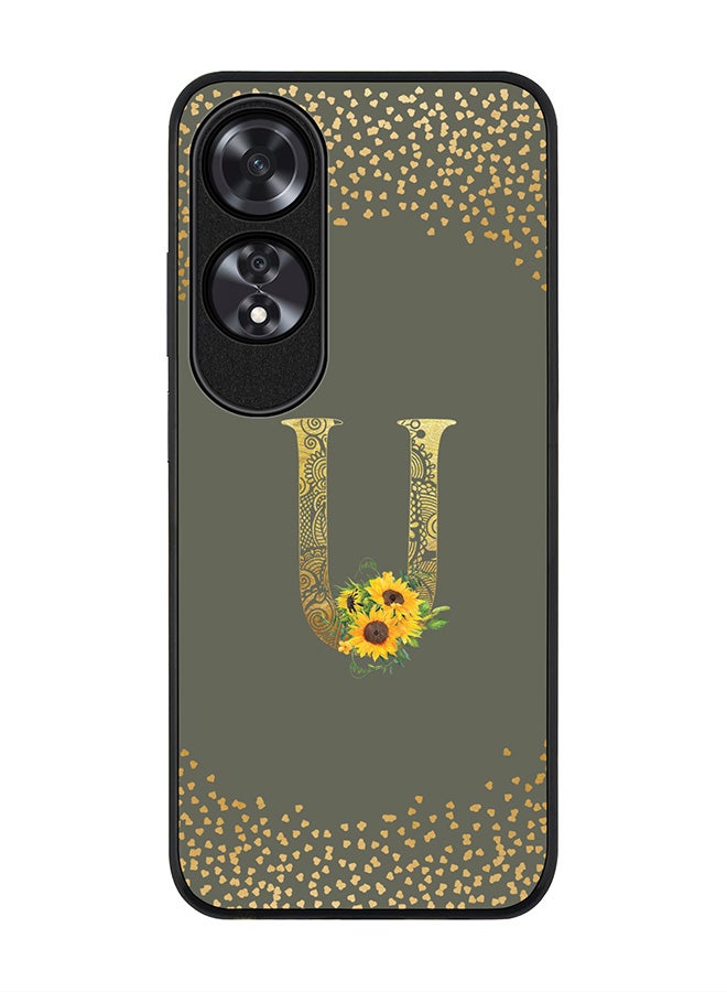 Stylizedd Rugged Black edge case for Oppo A60, Slim fit Case Flexible Cover - Custom Monogram Initial Letter Floral Pattern Alphabet - U (Olive Green ) - Image 1