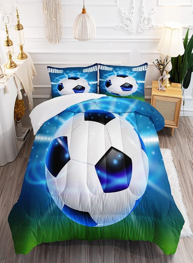 Suncloris 3D Football Comforter Set for Boys, Queen Size Sports Bedding Comforter Soccer Themed Bedding Comforter with 2 Football Patterned Pillowcases - 90"x90" (Queen, 03) - Image 1
