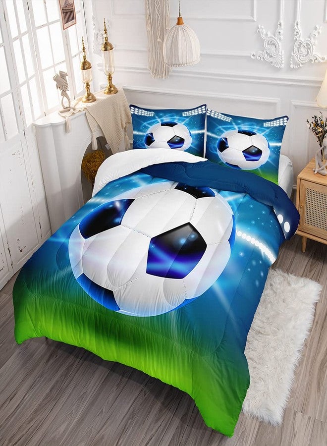 Suncloris 3D Football Comforter Set for Boys, Queen Size Sports Bedding Comforter Soccer Themed Bedding Comforter with 2 Football Patterned Pillowcases - 90"x90" (Queen, 03) - Image 2