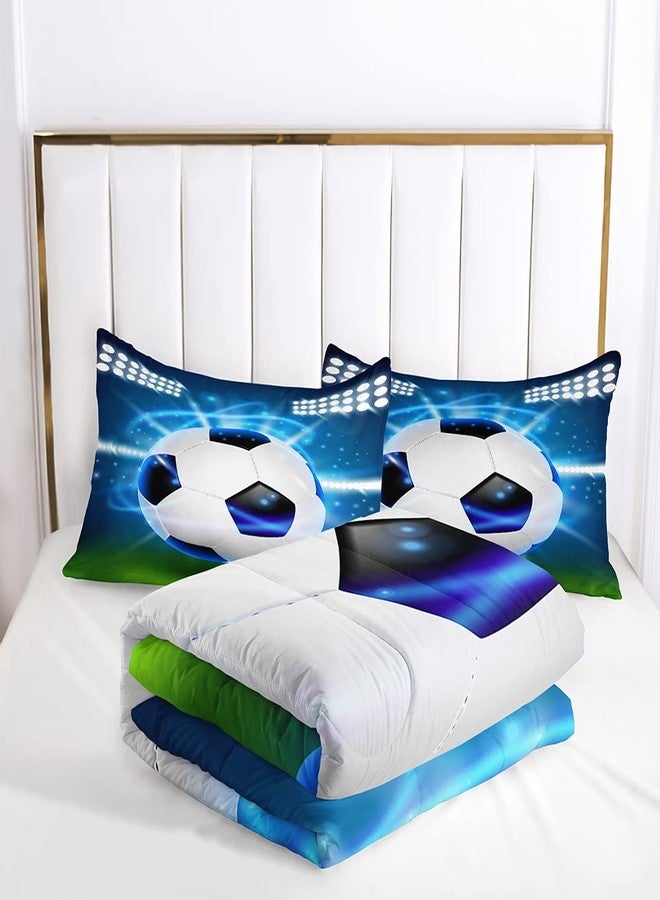 Suncloris 3D Football Comforter Set for Boys, Queen Size Sports Bedding Comforter Soccer Themed Bedding Comforter with 2 Football Patterned Pillowcases - 90"x90" (Queen, 03) - Image 4