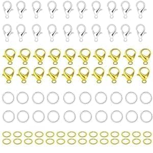 VIGHNESHWAR Traders DIY Crafts Alloy Lobster Claw Clasps with Open Jump RingsNecklace Fasteners Hook for DIY Jewelry Making Accessories Silver Golden 40 Pcs Lobster 40 pcs Jump Ring - Image 1