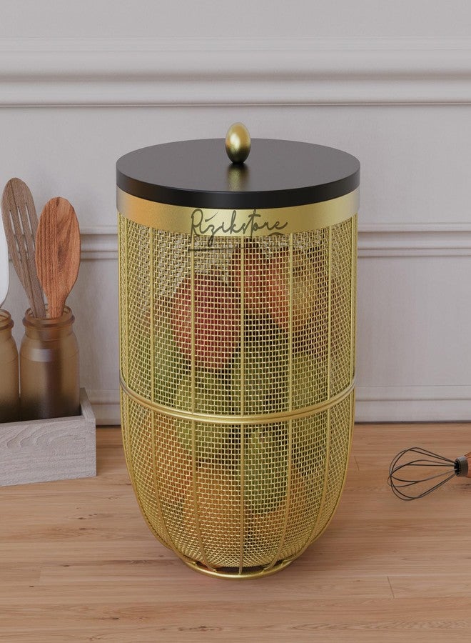 RIZIK STORE® Modern Metal Fruit Basket/Bowl with Lid – Perfect for Fruits, Vegetables, and Home Décor, Durable Design, 22x24cm (Gold) - Image 1