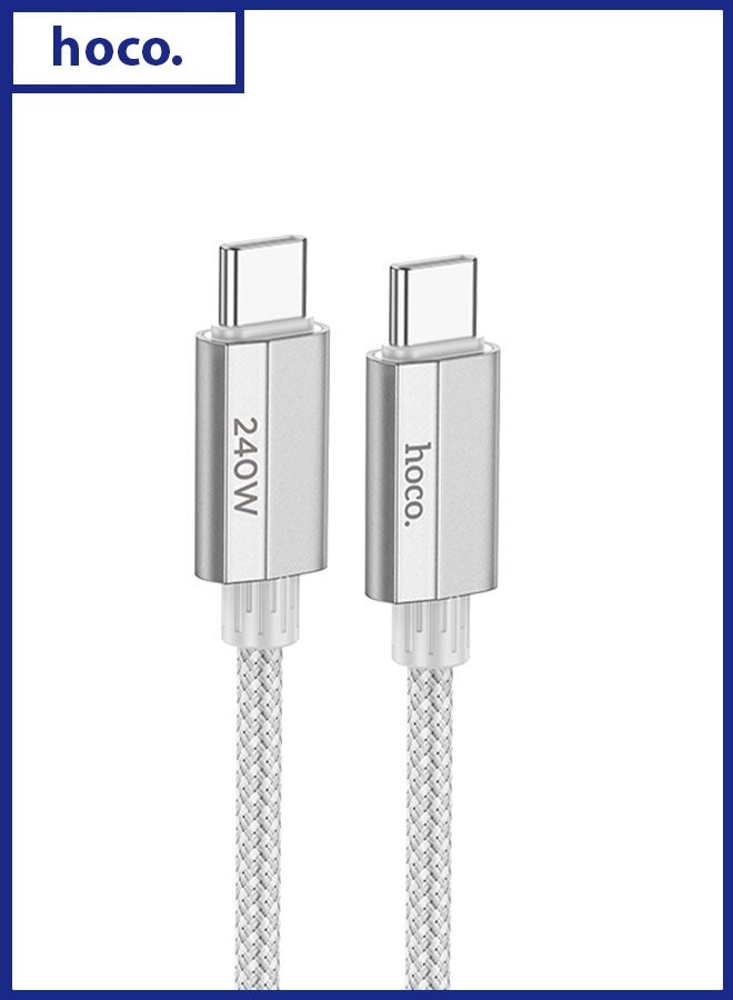 hoco. U134 Primero 240W Fast Charging Data Cable Type-C to Type-C (1.8M) – Ultra-Durable Nylon Braided Cable with High-Speed Power Delivery for Smartphones, Laptops & Tablets – Supports Rapid Charging & Data Sync – Tangle-Free, Long-Length Cable for Everyday Use  - Image 1