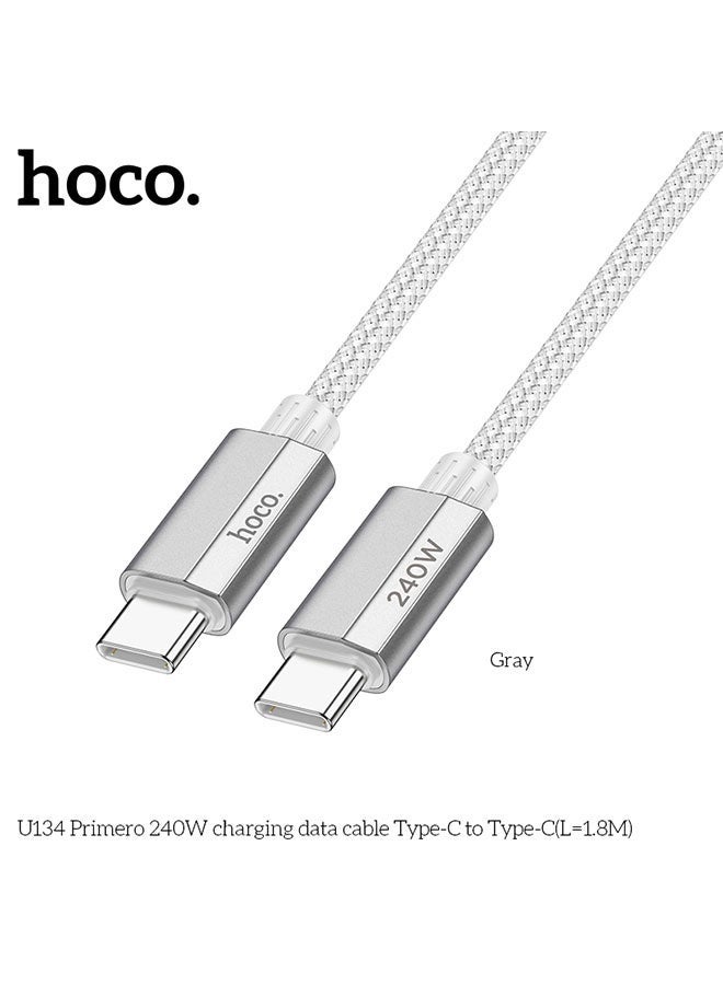 hoco. U134 Primero 240W Fast Charging Data Cable Type-C to Type-C (1.8M) – Ultra-Durable Nylon Braided Cable with High-Speed Power Delivery for Smartphones, Laptops & Tablets – Supports Rapid Charging & Data Sync – Tangle-Free, Long-Length Cable for Everyday Use  - Image 2