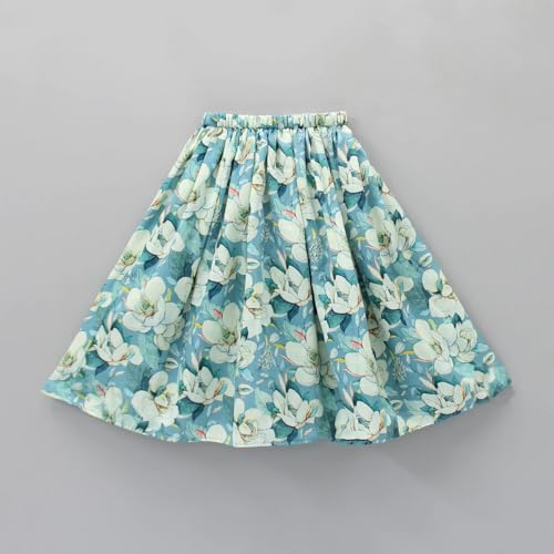 GORLYA Girls Rayon Floral Printed Scalloped Cut Back Tie Knot Top With Lehenga Co-Ord Set (9-10 Years, Light Green) - Image 5