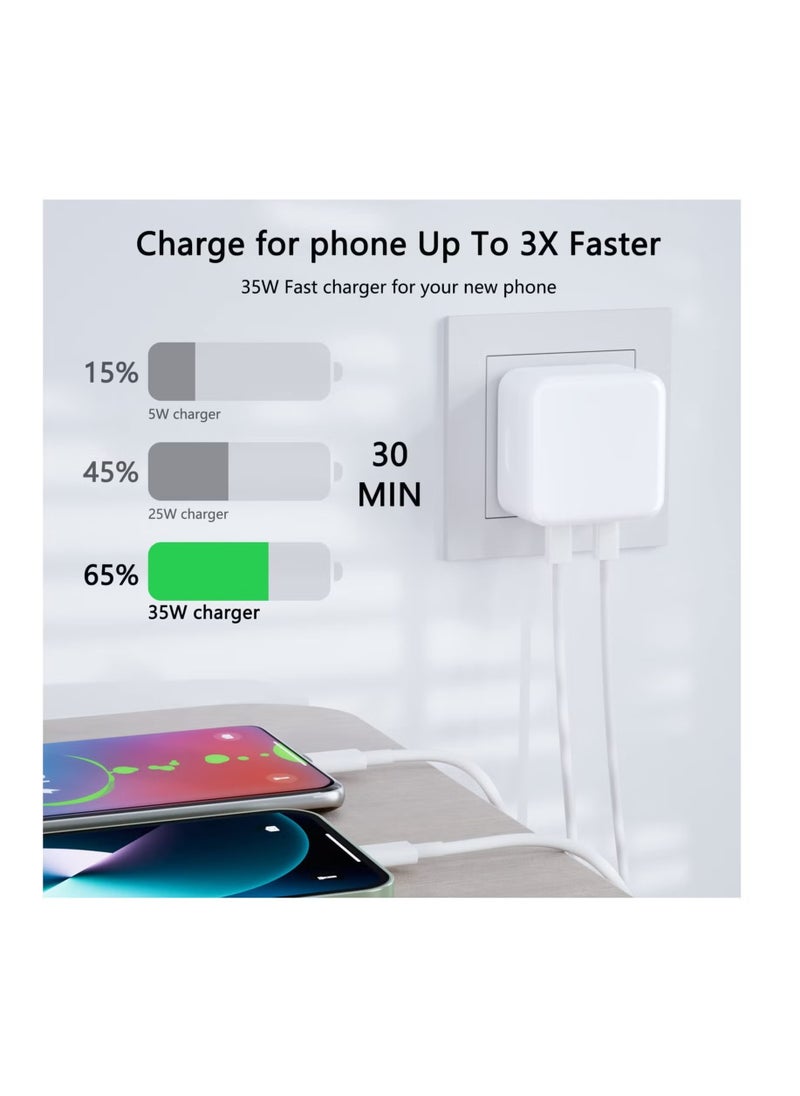 Generic - Fast Charger for iPhone, 35W Chargr Cable and Plug, Dual USB Type C Chargr Plug with 2Pack Fast charging Cable,USB C Chargr with Cable for iPhone 14 13 12 Pro Max, iPad, Galaxy etc - Image 1