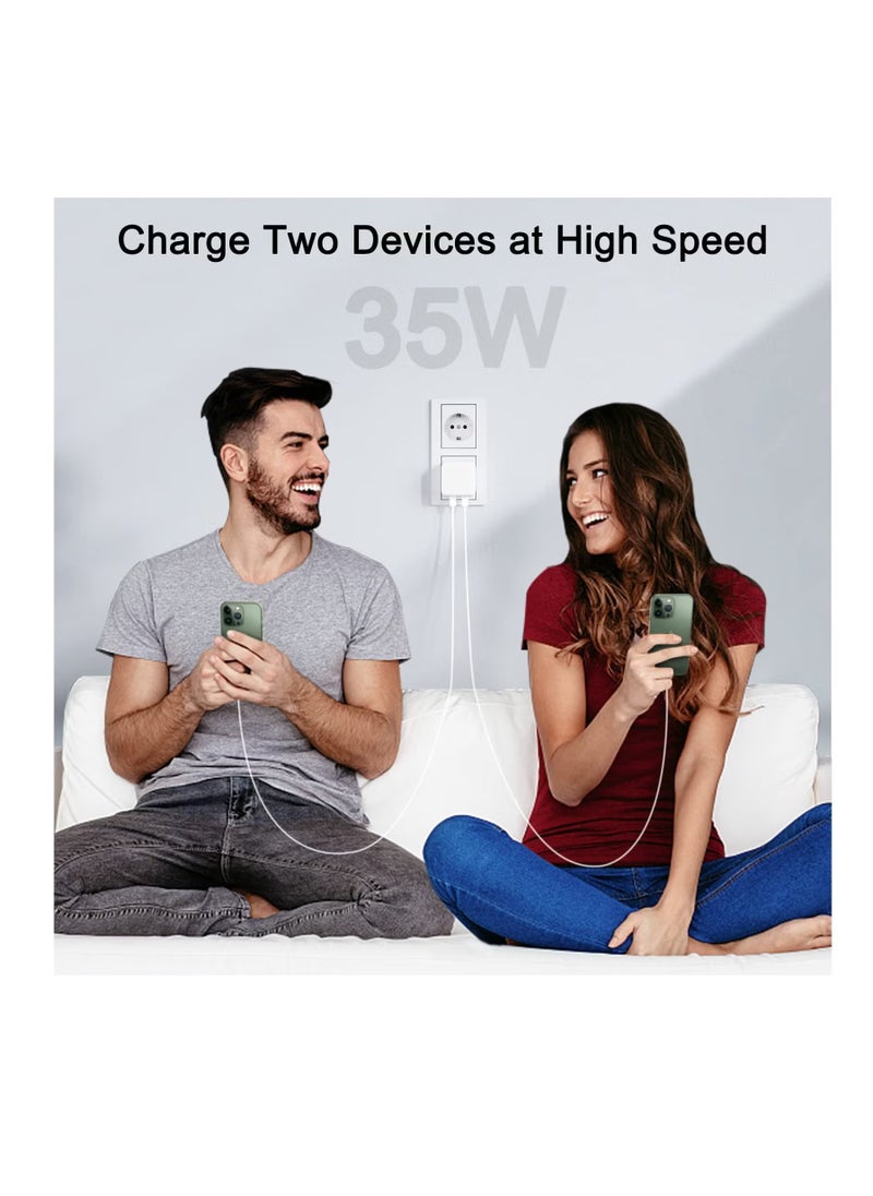 Generic - Fast Charger for iPhone, 35W Chargr Cable and Plug, Dual USB Type C Chargr Plug with 2Pack Fast charging Cable,USB C Chargr with Cable for iPhone 14 13 12 Pro Max, iPad, Galaxy etc - Image 1
