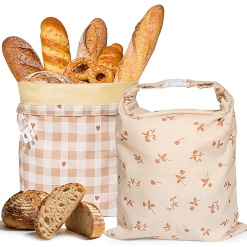 Funcoo Beeswax Bread Bags for Sourdough, 2 pcs Reusable Beeswax Bread Bags for Homemade Sourdough, XL Cotton and Linen Food Storage Bag for Picnics, Pantry, Long-Lasting Freshness (Rose+Checkered Pattern) - Image 1