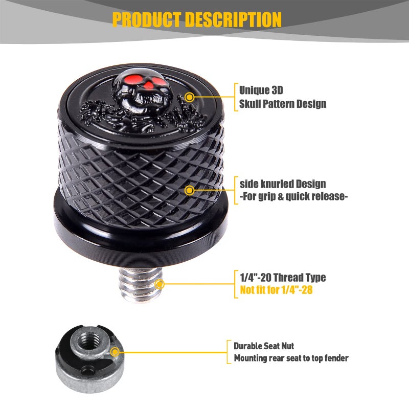 Sresk Rear Fender Seat Bolt Screw 1/4""-20 Thread for Harley (Black Kit) - Image 2
