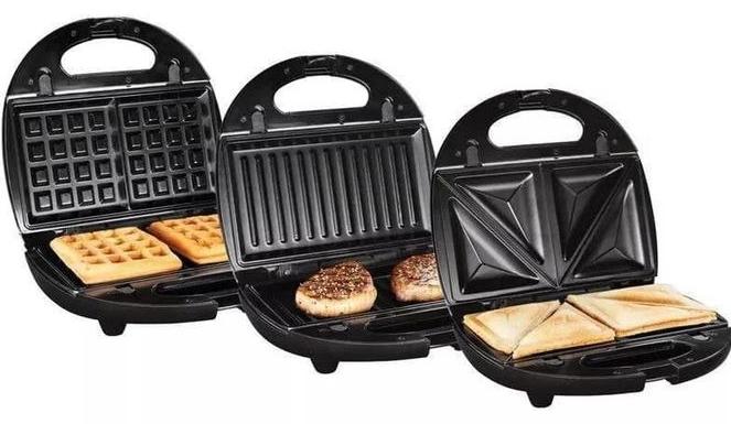 Hammer 3 in 1 Sandwich Maker 750W - Sandwich, Grill, Biscuit and Waffle Maker Interchangeable Grill Plates Easy to Use Non-Stick Coating Easy to Clean Black - Image 1