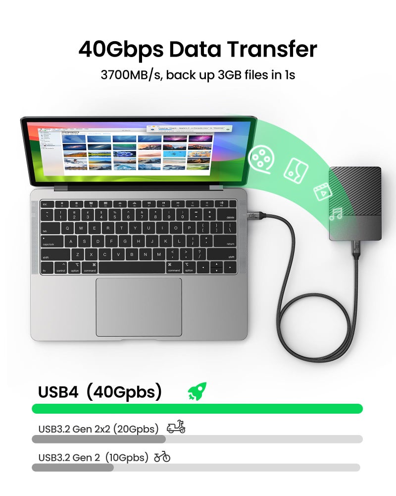 Silkland USB 4 for Thunderbolt 4 Cable 1FT, 40Gbps Data Transfer, 240W PD 3.1 Fast Charging, 8K/5K@60Hz, Short USB C Data Cable, Compatible for SSD, MacBook, iPhone 17/16, Docking, Hub - Image 2