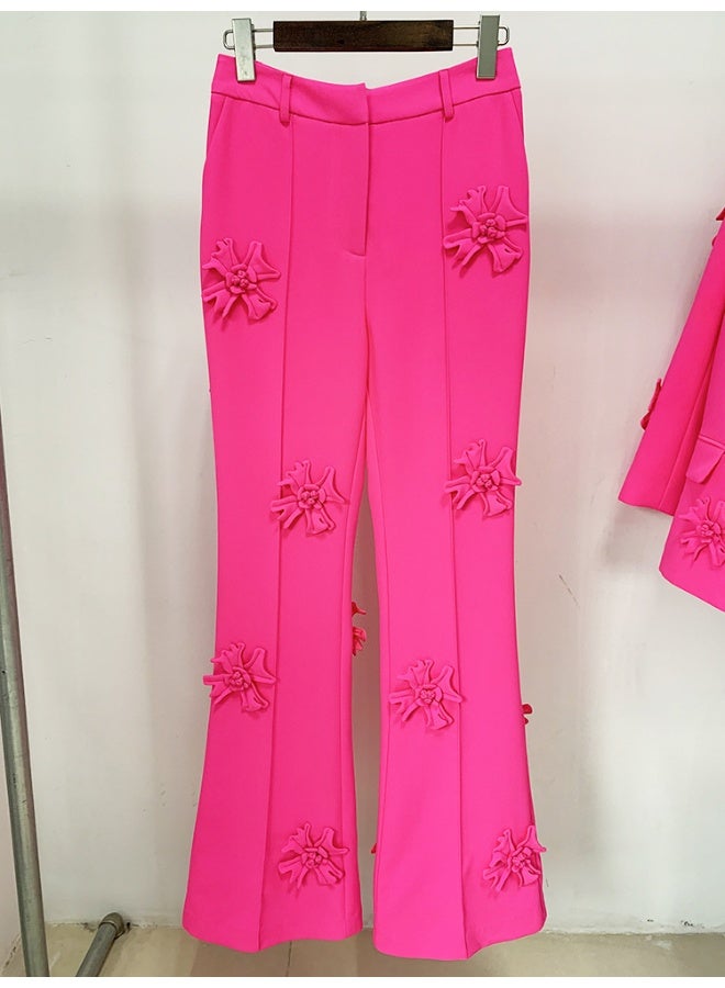 Loquat Fashion Heavy-Duty Three-Dimensional Floral Decor Flared Long Pants Suit Trousers - Image 2