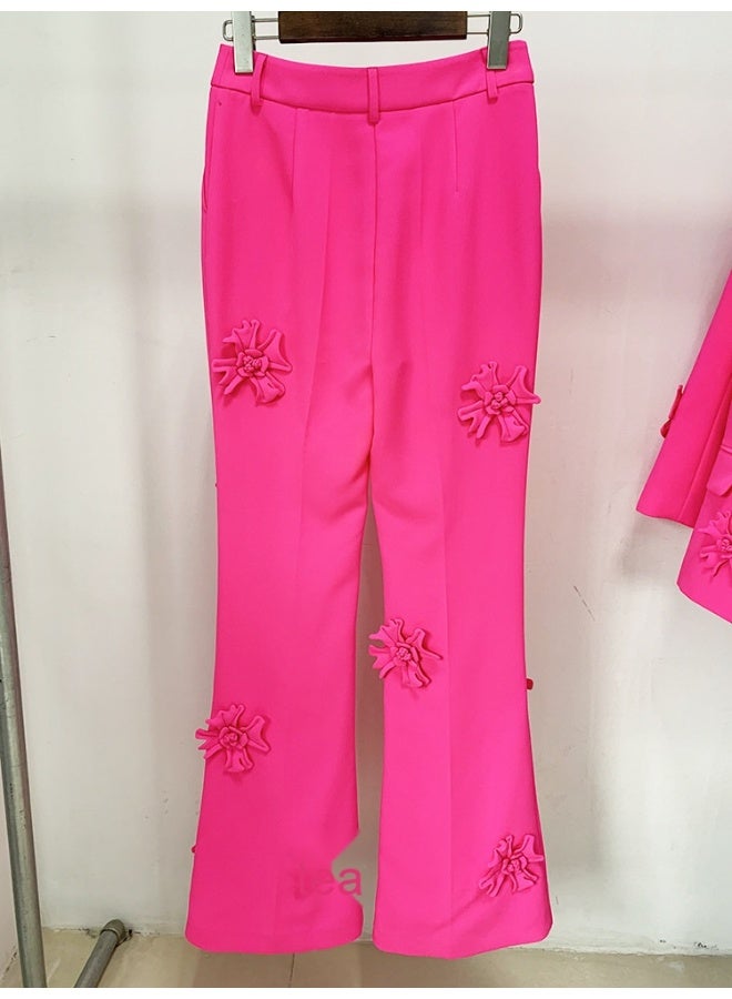 Loquat Fashion Heavy-Duty Three-Dimensional Floral Decor Flared Long Pants Suit Trousers - Image 3