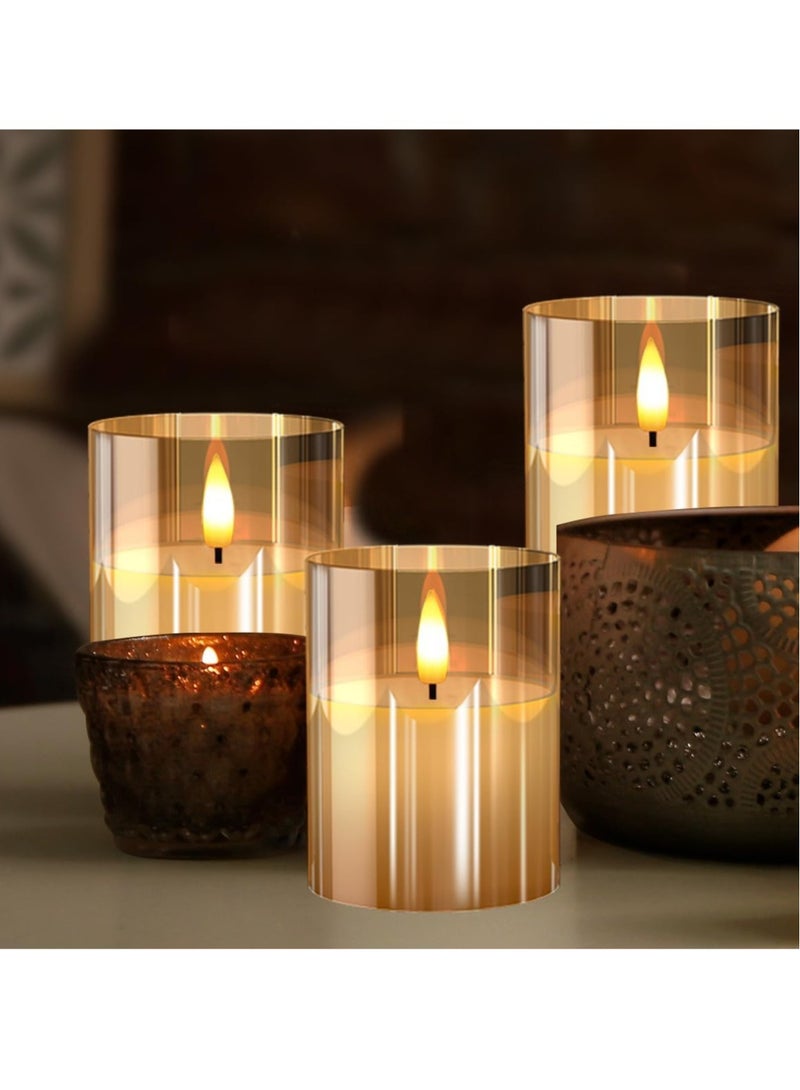 JAJEEK Glass Battery Operated LED Flameless Candles with Remote & Timer, Real Wax Flickering Light, Warm Color Glow for Festival, Wedding, Home & Party Decor (Pack of 3, Gold) - Image 3