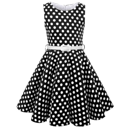 HB HBB MAGIC Girls Vintage Dress 50s Retro Twirling Special Occasion Dresses Size 6-14 Sleeveless Kids Dress Black Polka Dot - Image 3