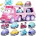 Uzoxlsn Cartoon Vehicle Toy for Toddler Girl 9in1 Pink Carrier Truck for Baby Girls Friction Power Transport Car with Light and Sound Toys for 3 Years Old Little Girl Kid Child Infant Gift Birthday - Image 4