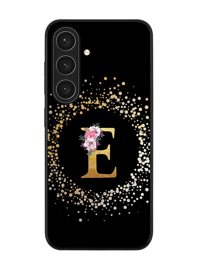 Stylizedd Rugged Black edge case for Samsung Galaxy S24 FE, Slim fit Case Flexible Cover - Custom Monogram Initial Letter Floral Pattern Alphabet - E ( Black ) - Image 1