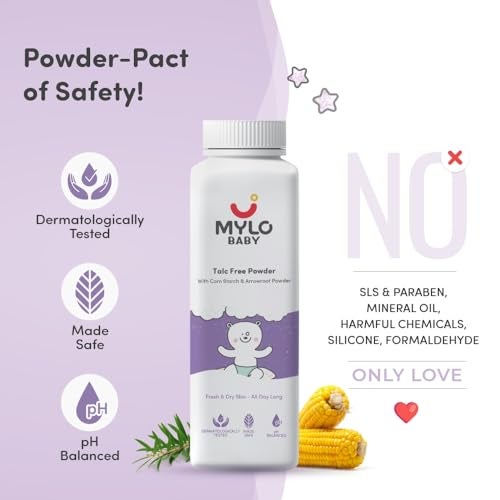 Mylo Care Talc-Free Baby Powder with Corn Starch | Made Safe Australia Certified | Absorbs Extra Oil, Relieves Itchiness & Softens Skin | Safe for All Skin Types (300g (Pack of 1)) - Image 5