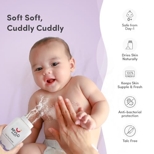 Mylo Care Talc-Free Baby Powder with Corn Starch | Made Safe Australia Certified | Absorbs Extra Oil, Relieves Itchiness & Softens Skin | Safe for All Skin Types (300g (Pack of 1)) - Image 2