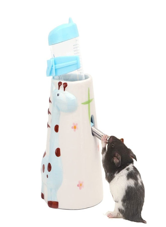 CHUQIANTONG Hamster Water Bottle Small Animal Standing Water Dispenser Ceramic Base Cage Hanging Water Feeding Bottles Auto Dispenser for Hamster Guinea Pig Squirrel Rabbit Hedgehog (Blue) - Image 1