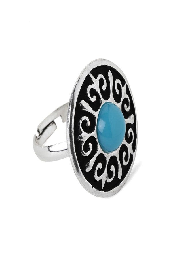 Rubans Stone-Studded Oxidized Handcrafted Enamelled Adjustable Finger Ring - Image 1
