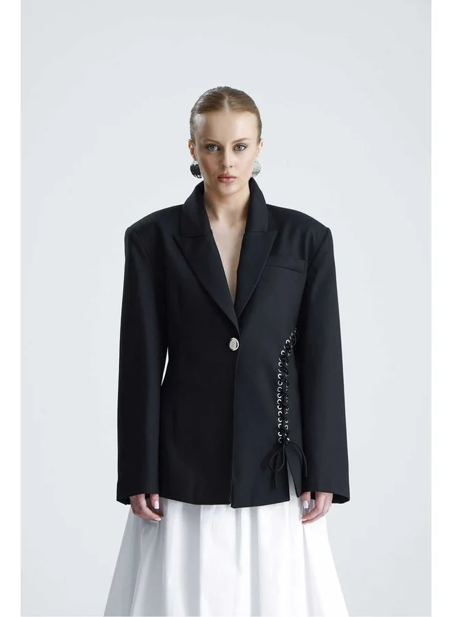 GACACOLLECTION NUIT Belden Tailored Black Bird's Eye Detailed Jacket