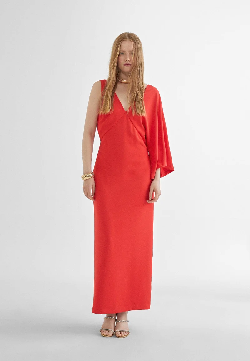 Lola Casademunt Long dress with asymmetric sleeves